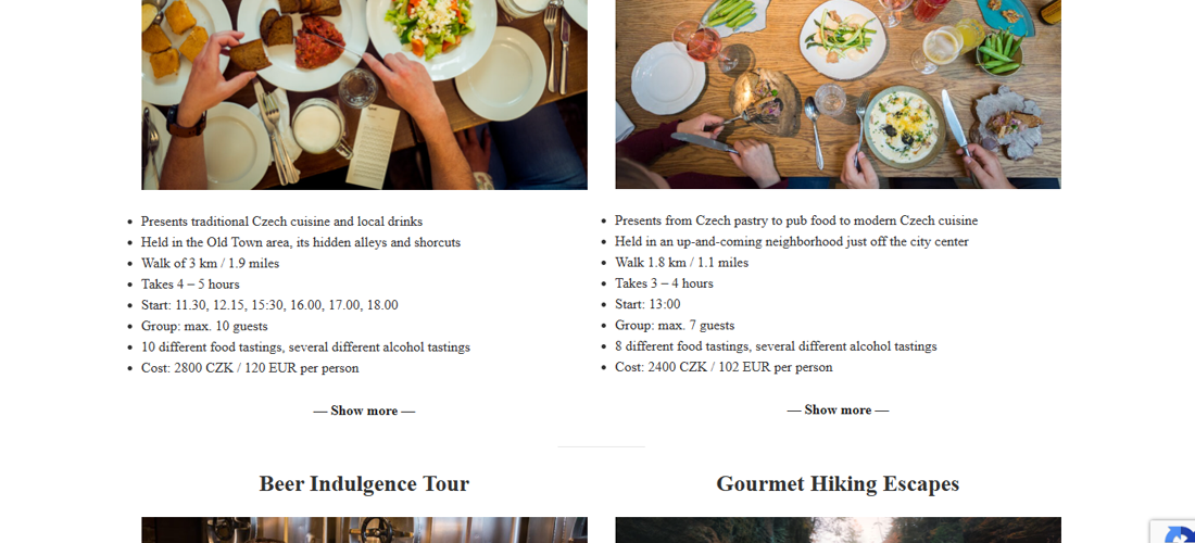 Realizované stránky - Prague Food Tour